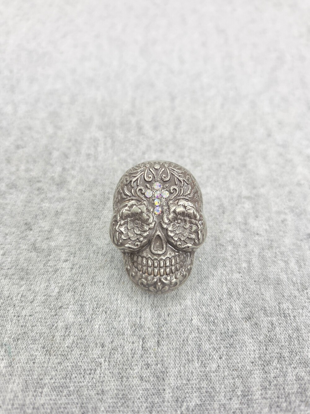 Sugar Skull Belt Buckle Womens Silver Tone Cast Floral Boutique Day of the Dead